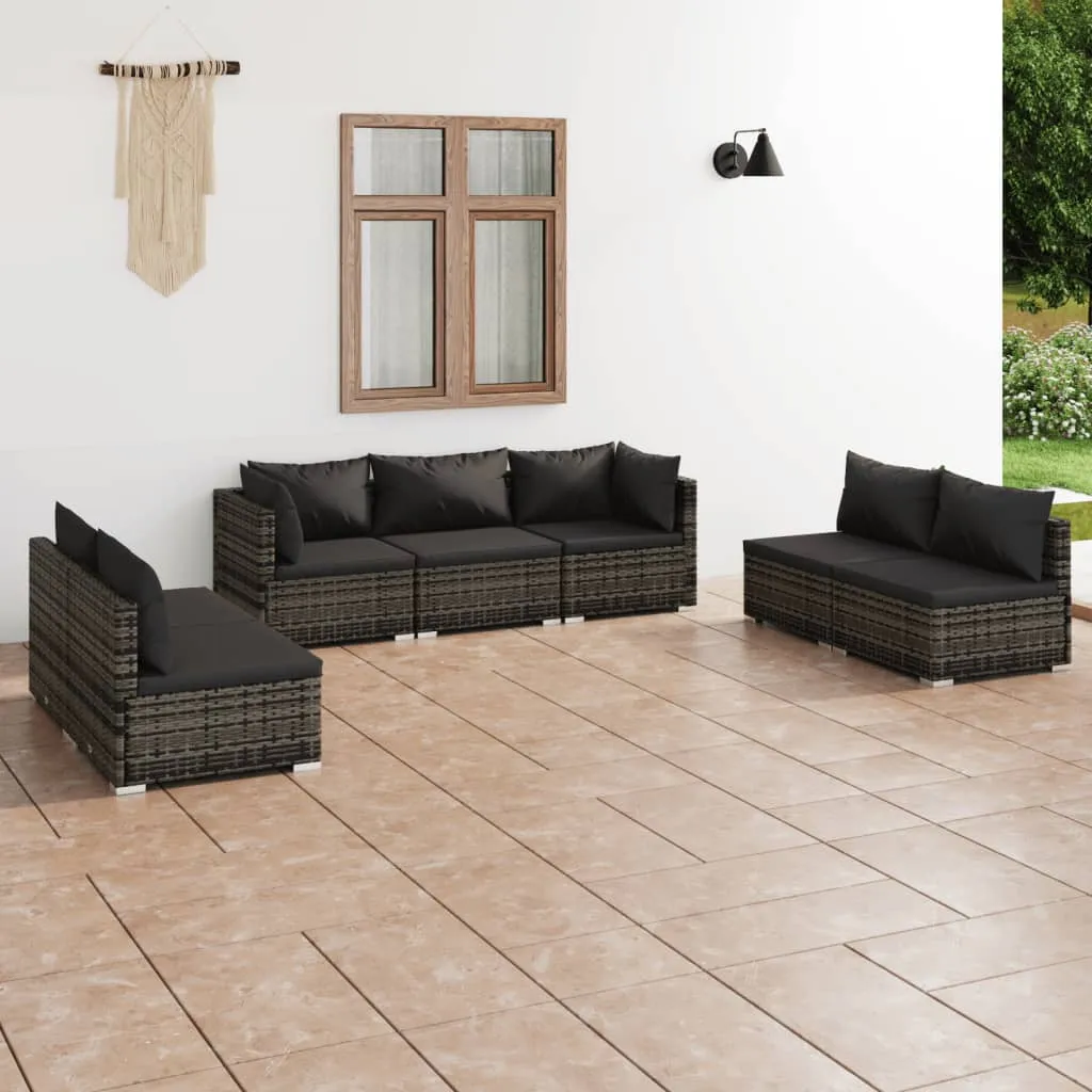 vidaXL Set Divani da Giardino 7 pz con Cuscini in Polyrattan Grigio