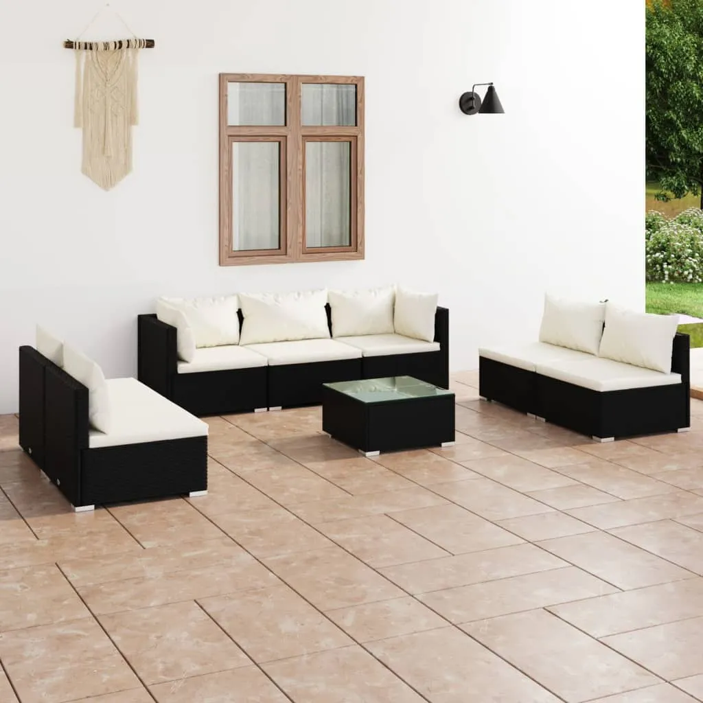 vidaXL Set Salotto da Giardino 8 pz con Cuscini in Polyrattan Nero