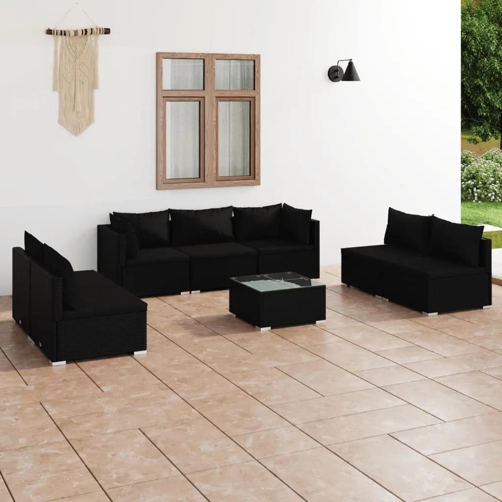 vidaXL Set Divani da Giardino 8 pz con Cuscini in Polyrattan Nero