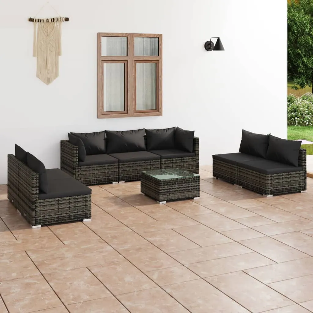 vidaXL Set Divani da Giardino con Cuscini 8 pz in Polyrattan Grigio