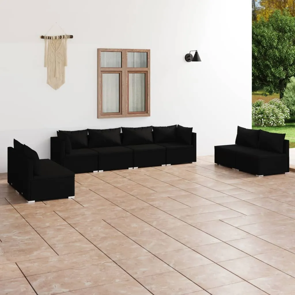 vidaXL Set Divani da Giardino 8 pz con Cuscini in Polyrattan Nero