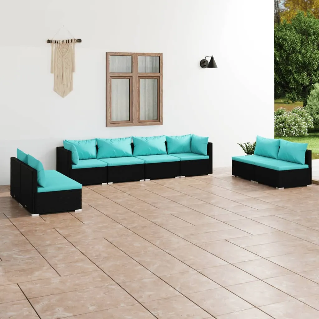 vidaXL Set Divani da Giardino 8 pz con Cuscini in Polyrattan Nero