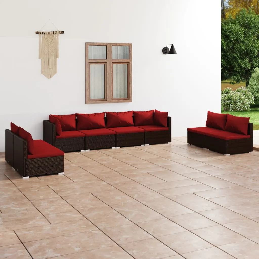 vidaXL Set Divani da Giardino 8 pz con Cuscini in Polyrattan Marrone