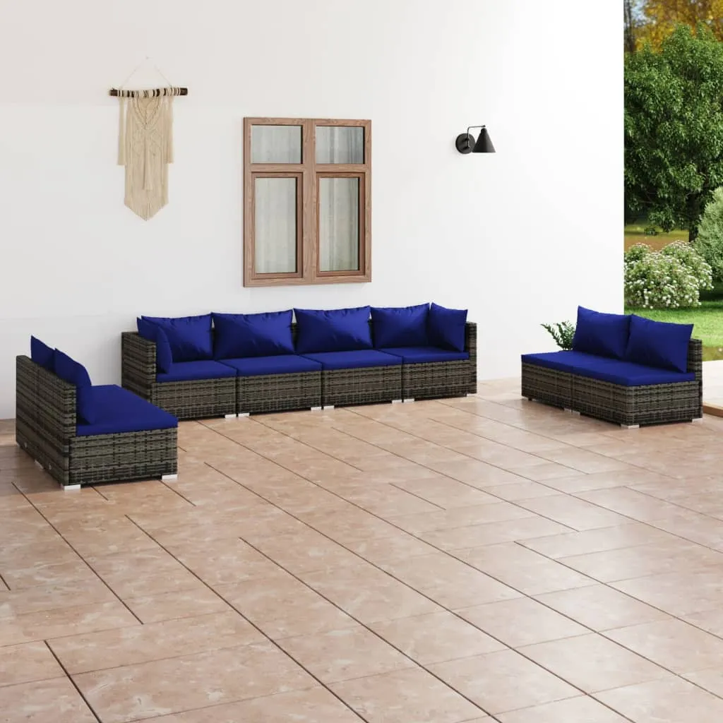 vidaXL Set Divani da Giardino 8 pz con Cuscini in Polyrattan Grigio