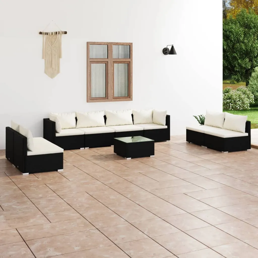 vidaXL Set Salotto da Giardino 9 pz con Cuscini in Polyrattan Nero