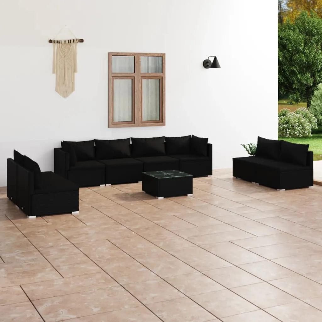 vidaXL Set Divani da Giardino 9 pz con Cuscini in Polyrattan Nero