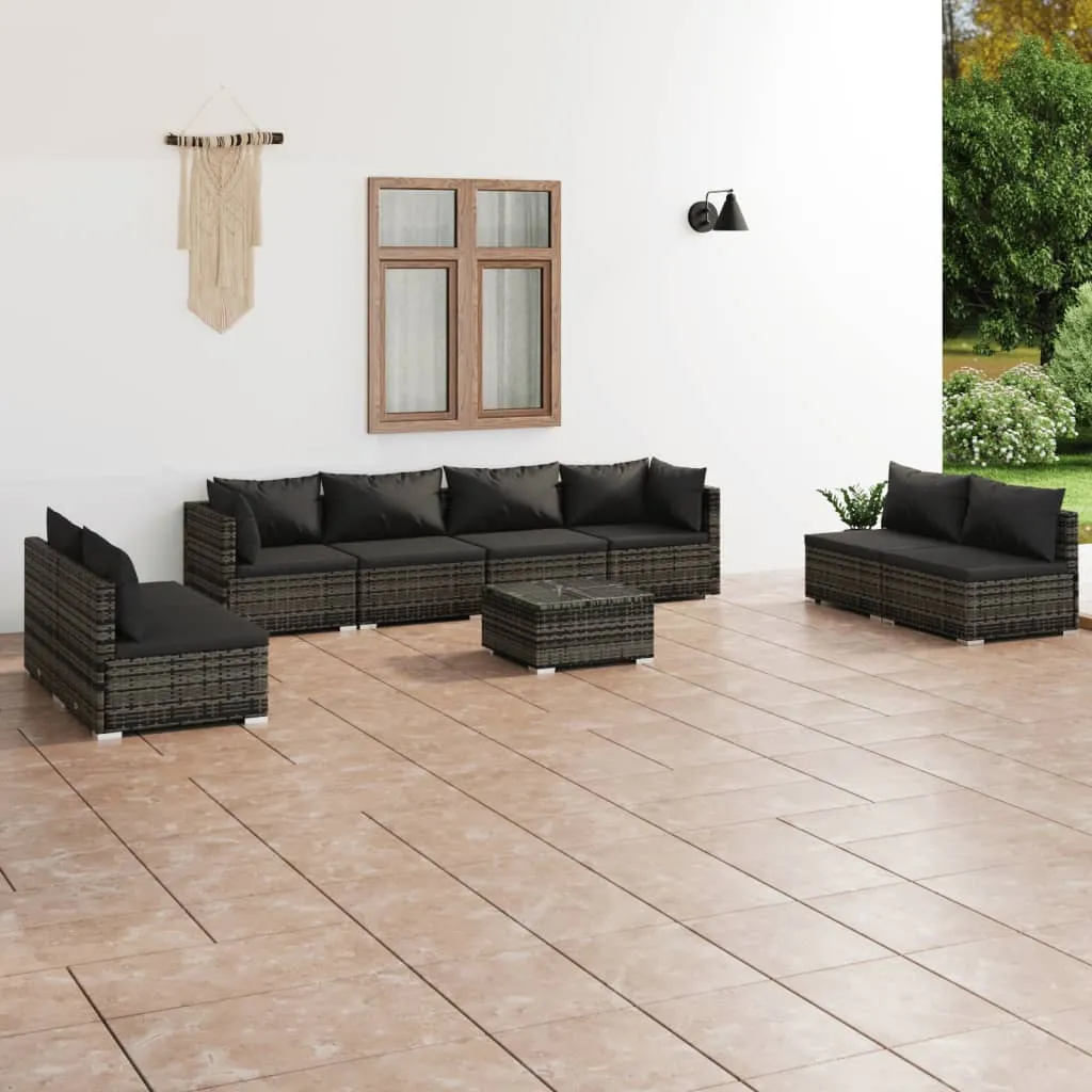 vidaXL Set Divani da Giardino 9 pz con Cuscini in Polyrattan Grigio