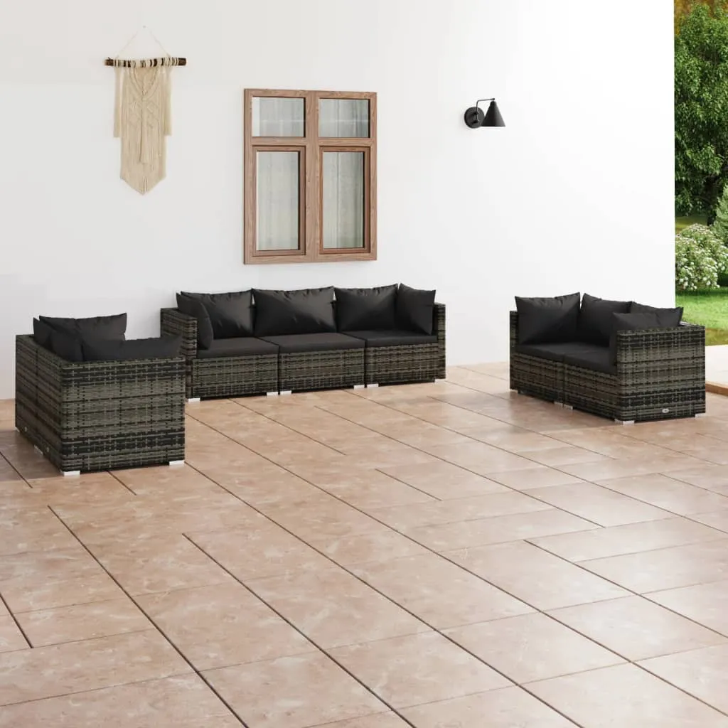 vidaXL Set Divani da Giardino 7 pz con Cuscini in Polyrattan Grigio