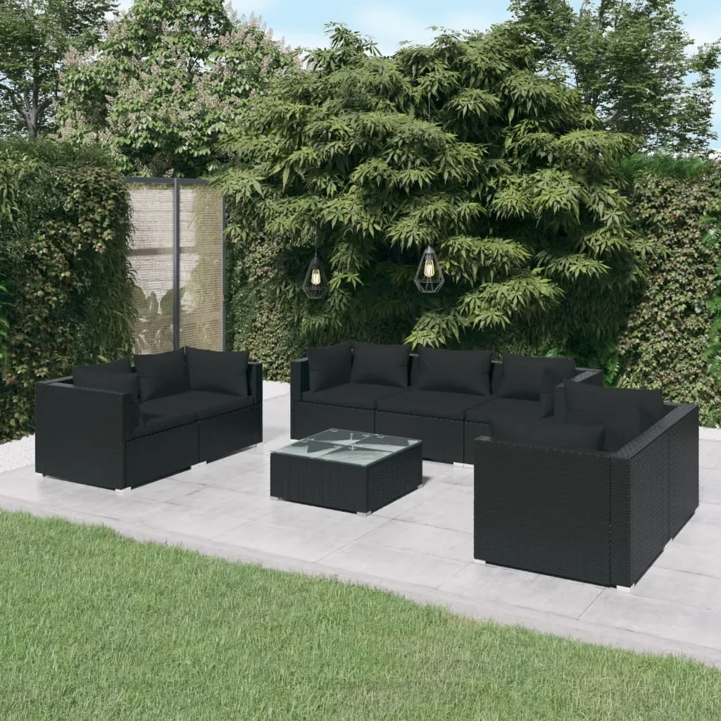 vidaXL Set Divani da Giardino 8 pz con Cuscini in Polyrattan Nero