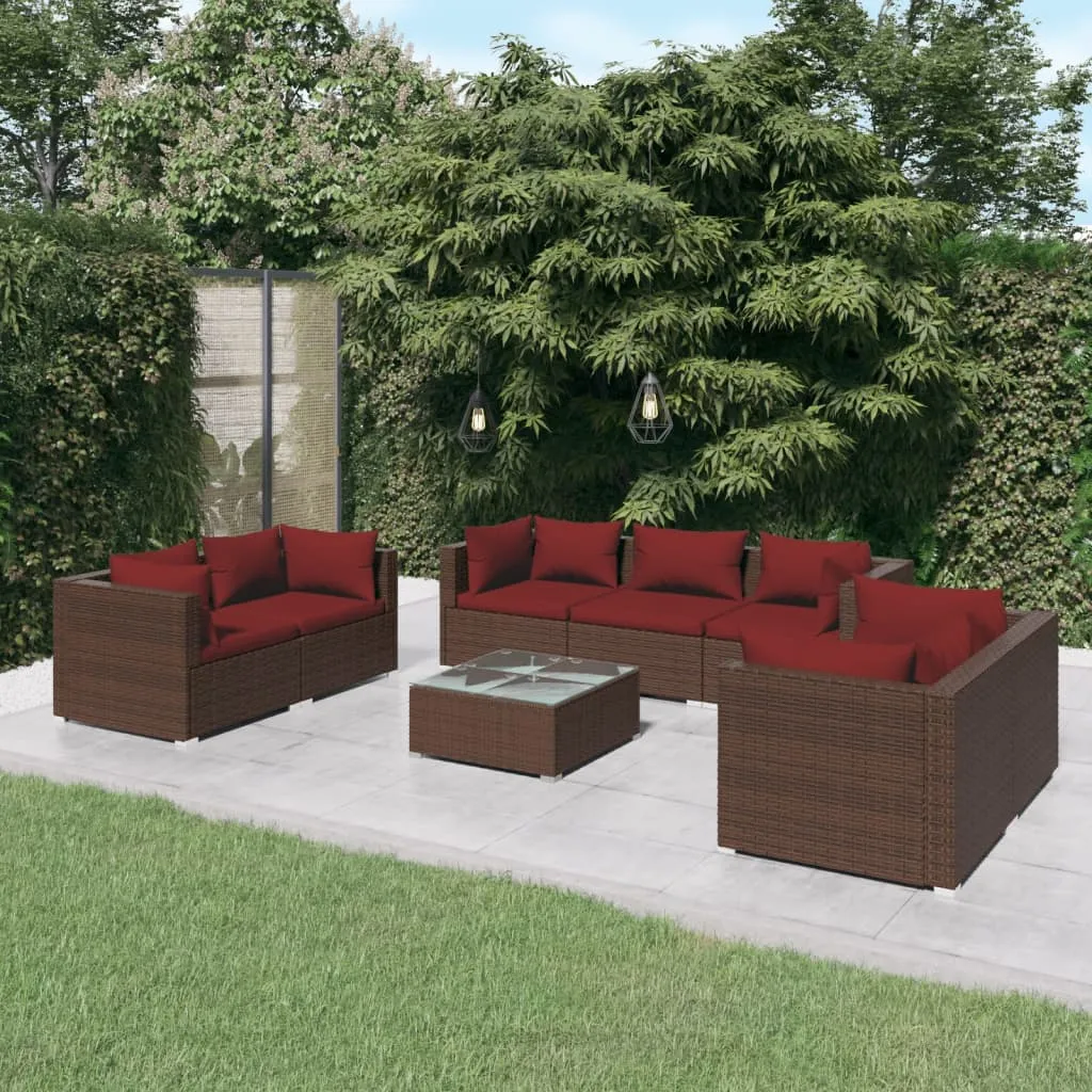 vidaXL Set Divani da Giardino 8 pz con Cuscini in Polyrattan Marrone