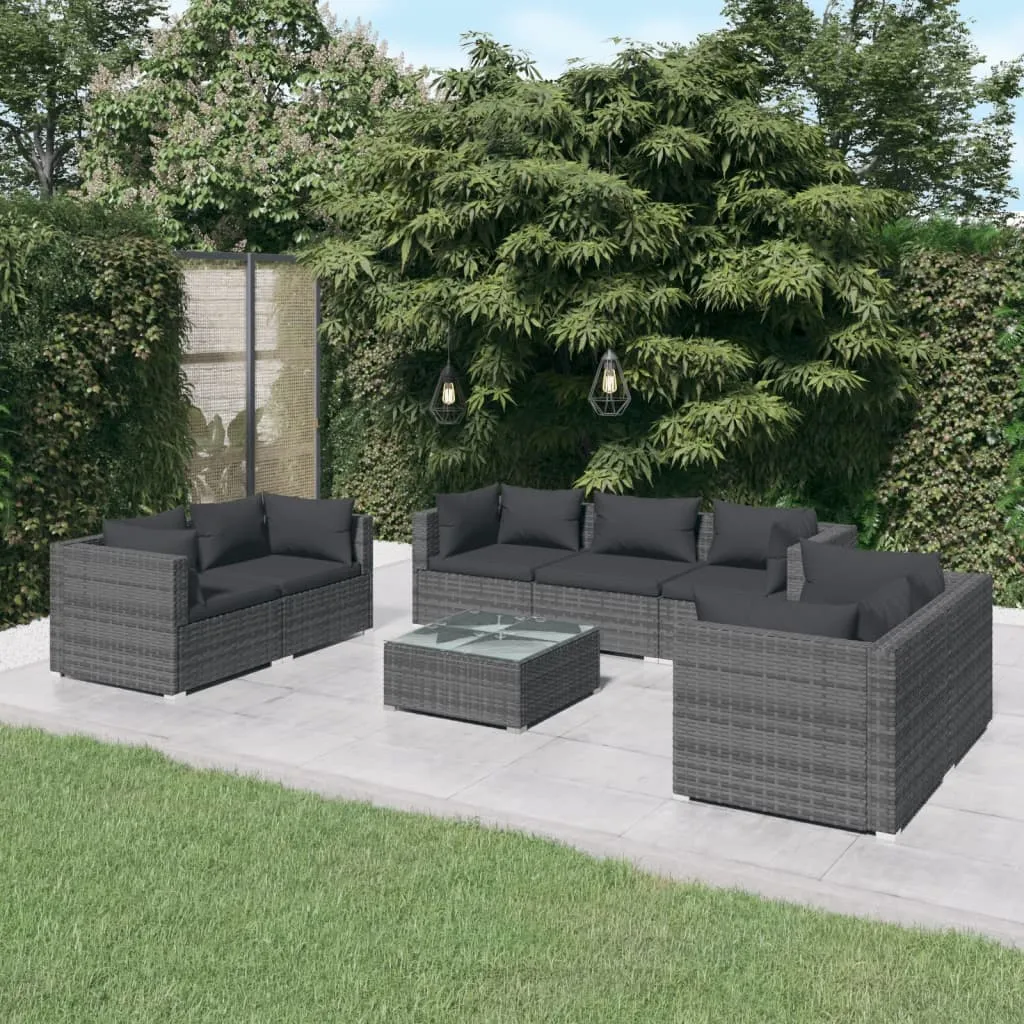 vidaXL Set Divani da Giardino 8 pz con Cuscini in Polyrattan Grigio