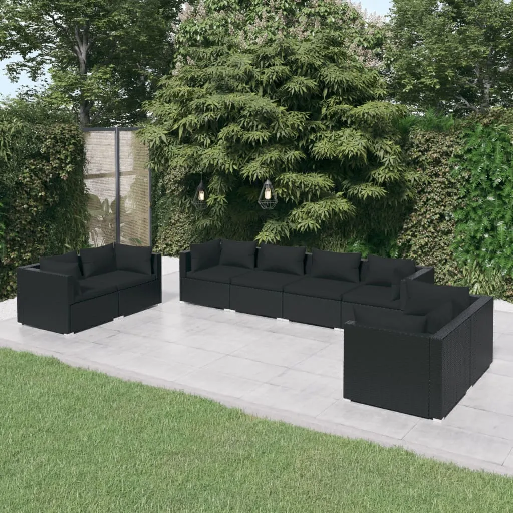 vidaXL Set Divani da Giardino 8 pz con Cuscini in Polyrattan Nero