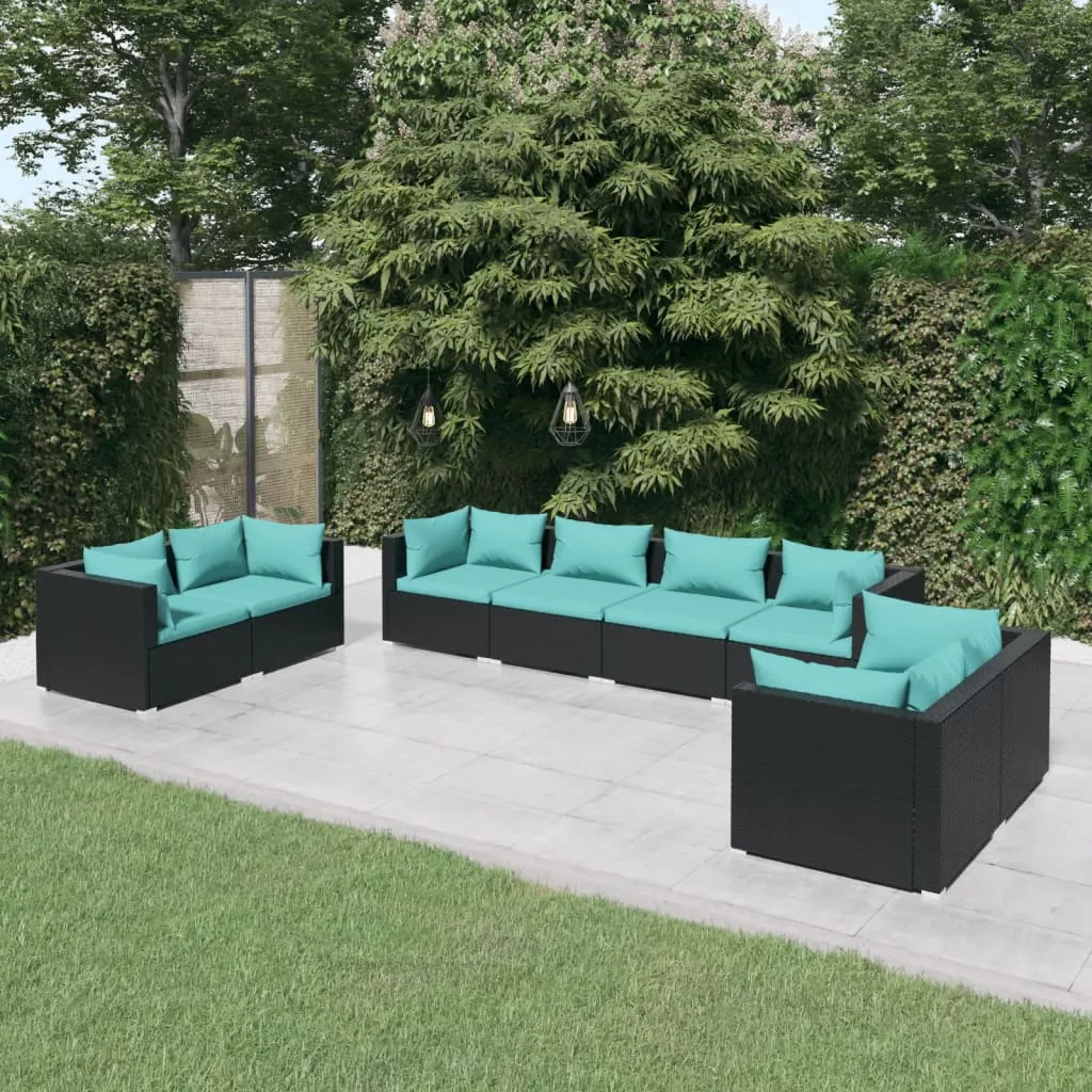 vidaXL Set Divani da Giardino 8 pz con Cuscini in Polyrattan Nero