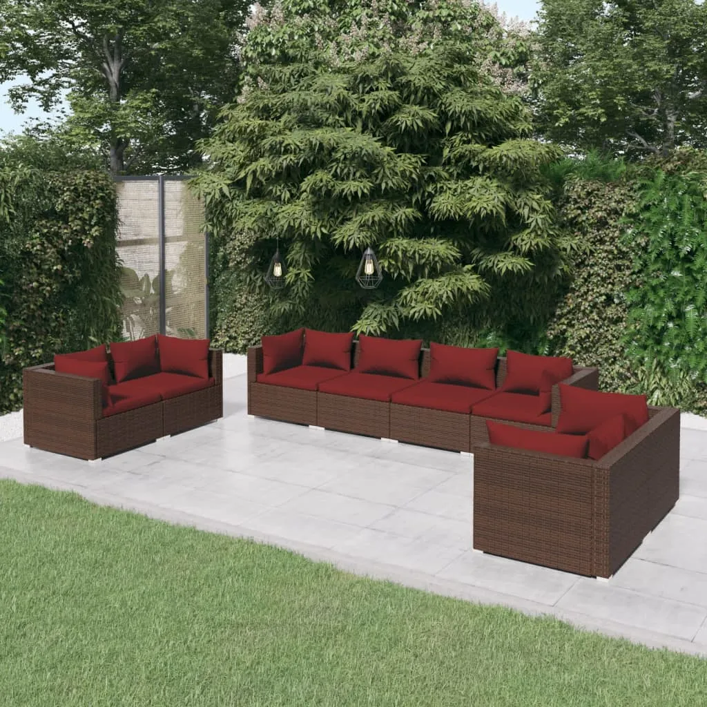 vidaXL Set Divani da Giardino 8 pz con Cuscini in Polyrattan Marrone