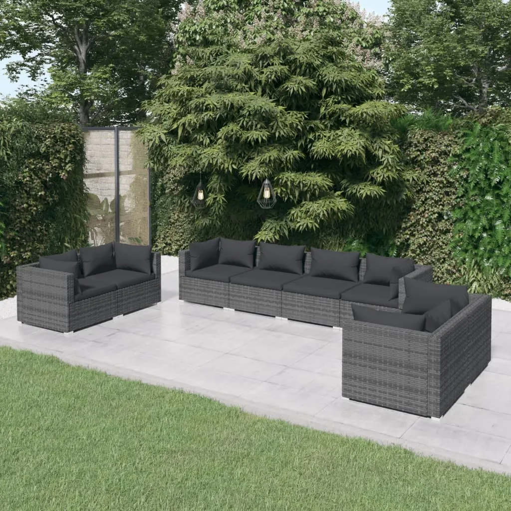 vidaXL Set Divani da Giardino 8 pz con Cuscini in Polyrattan Grigio