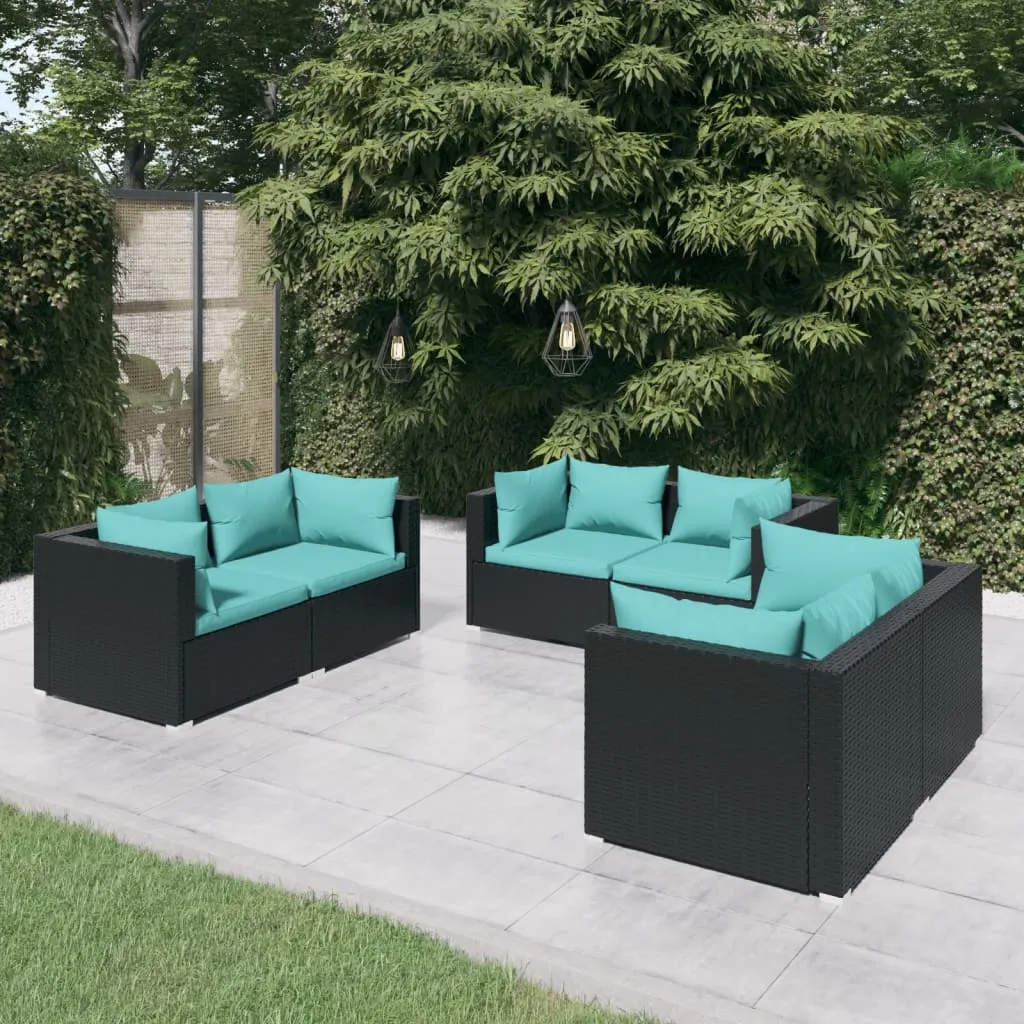 vidaXL Set Divani da Giardino 6 pz con Cuscini in Polyrattan Nero