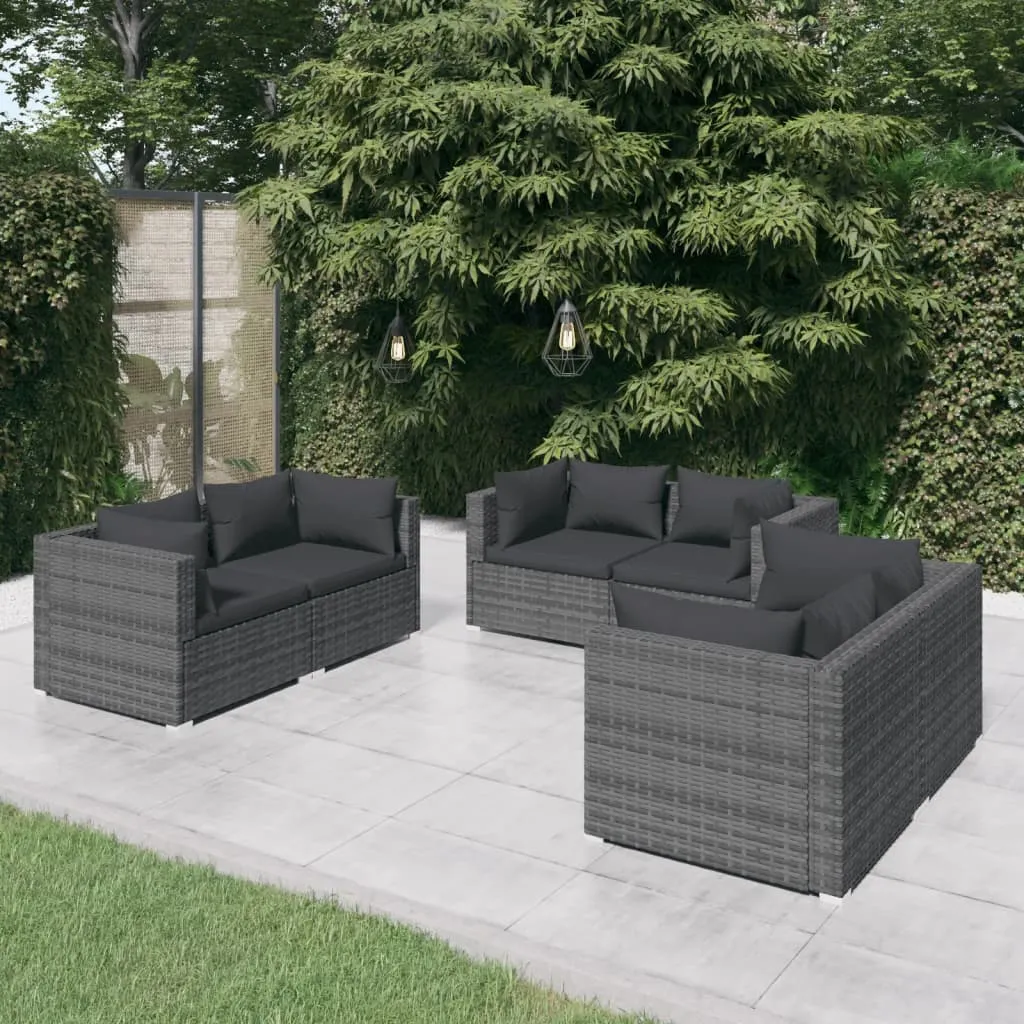 vidaXL Set Divani da Giardino 6 pz con Cuscini in Polyrattan Grigio