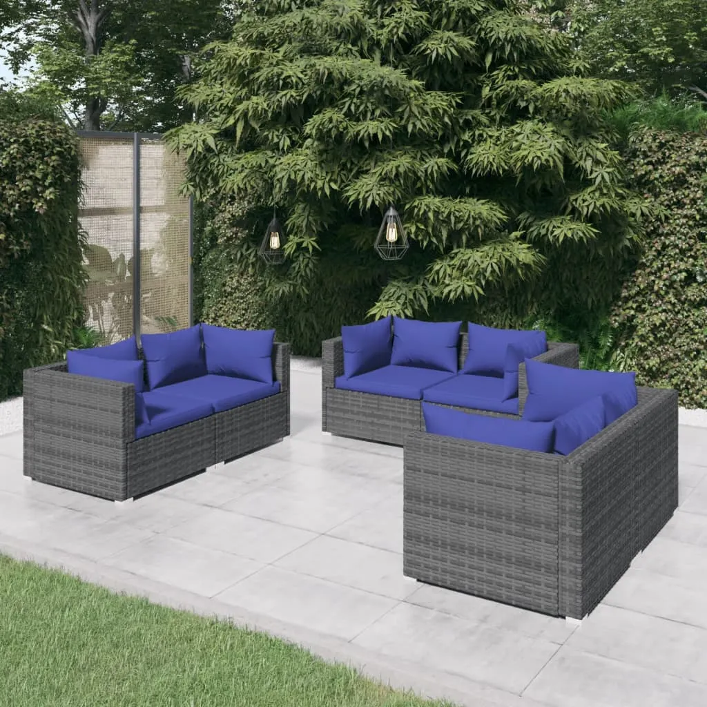 vidaXL Set Divani da Giardino 6 pz con Cuscini in Polyrattan Grigio