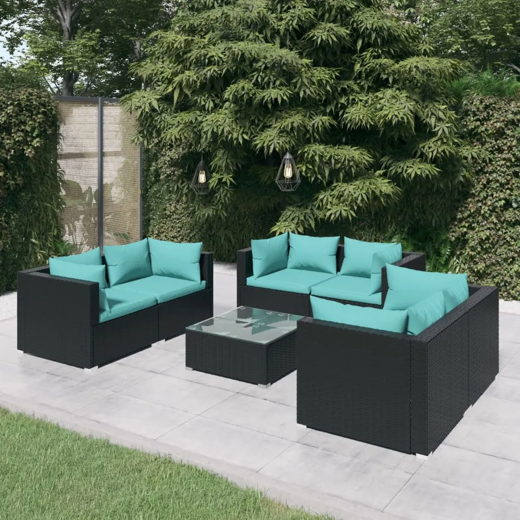 vidaXL Set Divani da Giardino 7 pz con Cuscini in Polyrattan Nero