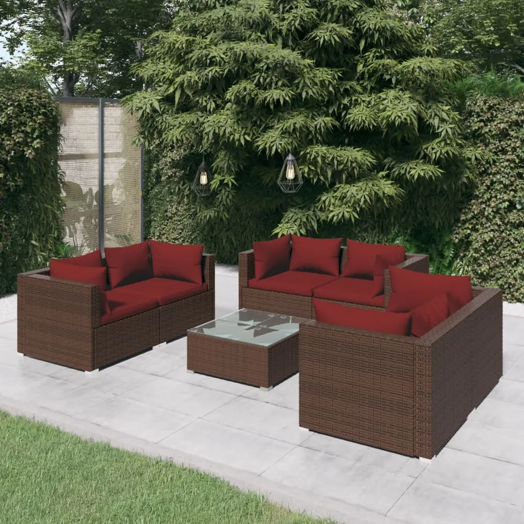 vidaXL Set Divani da Giardino 7 pz con Cuscini in Polyrattan Marrone