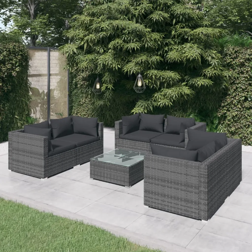 vidaXL Set Divani da Giardino 7 pz con Cuscini in Polyrattan Grigio