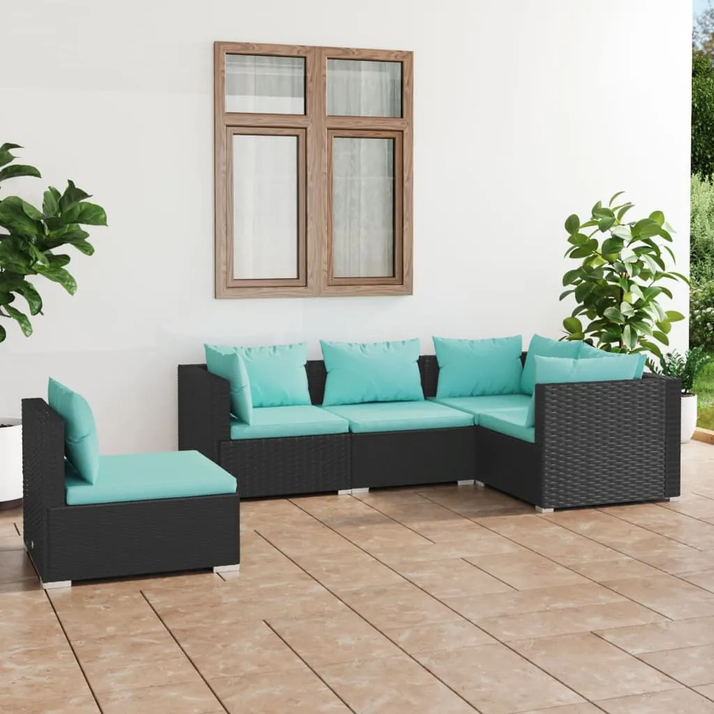 vidaXL Set Divani da Giardino 5 pz con Cuscini in Polyrattan Nero