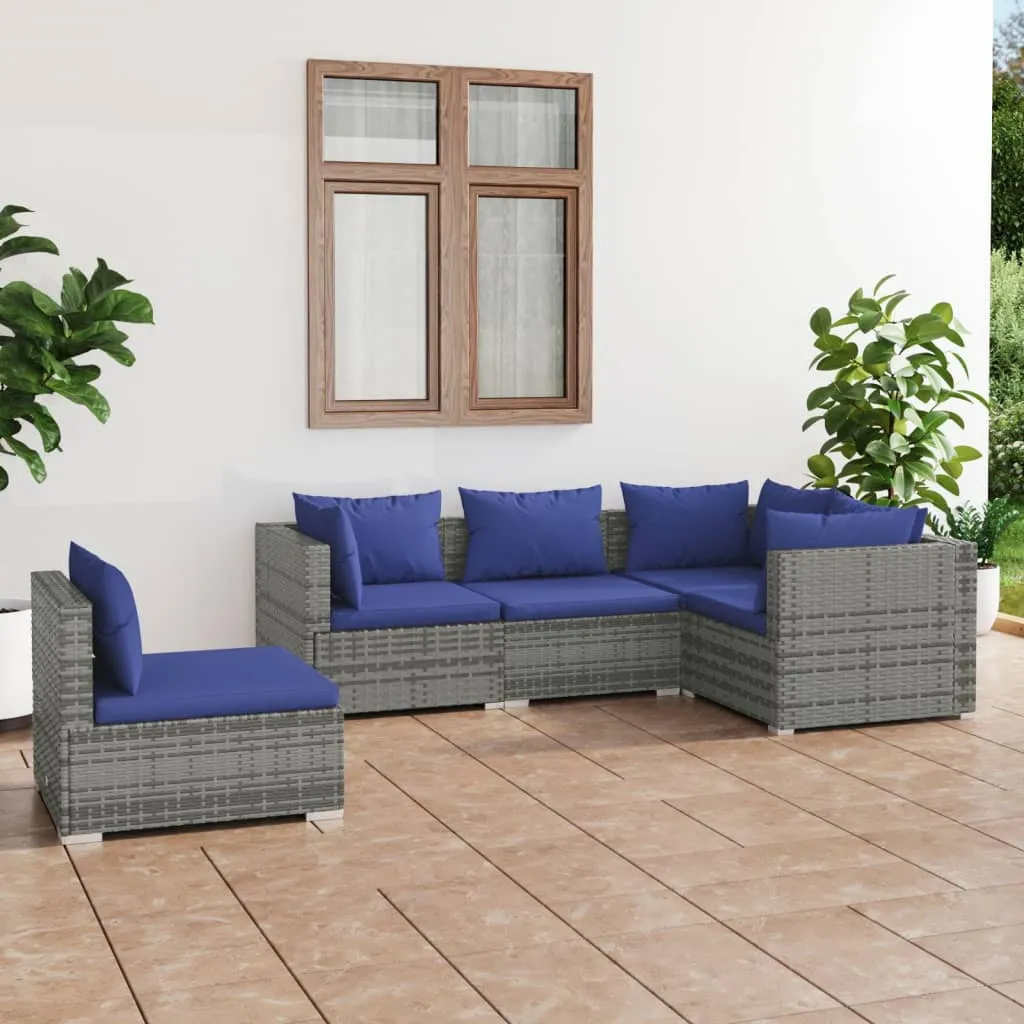 vidaXL Set Divani da Giardino 5 pz con Cuscini in Polyrattan Grigio