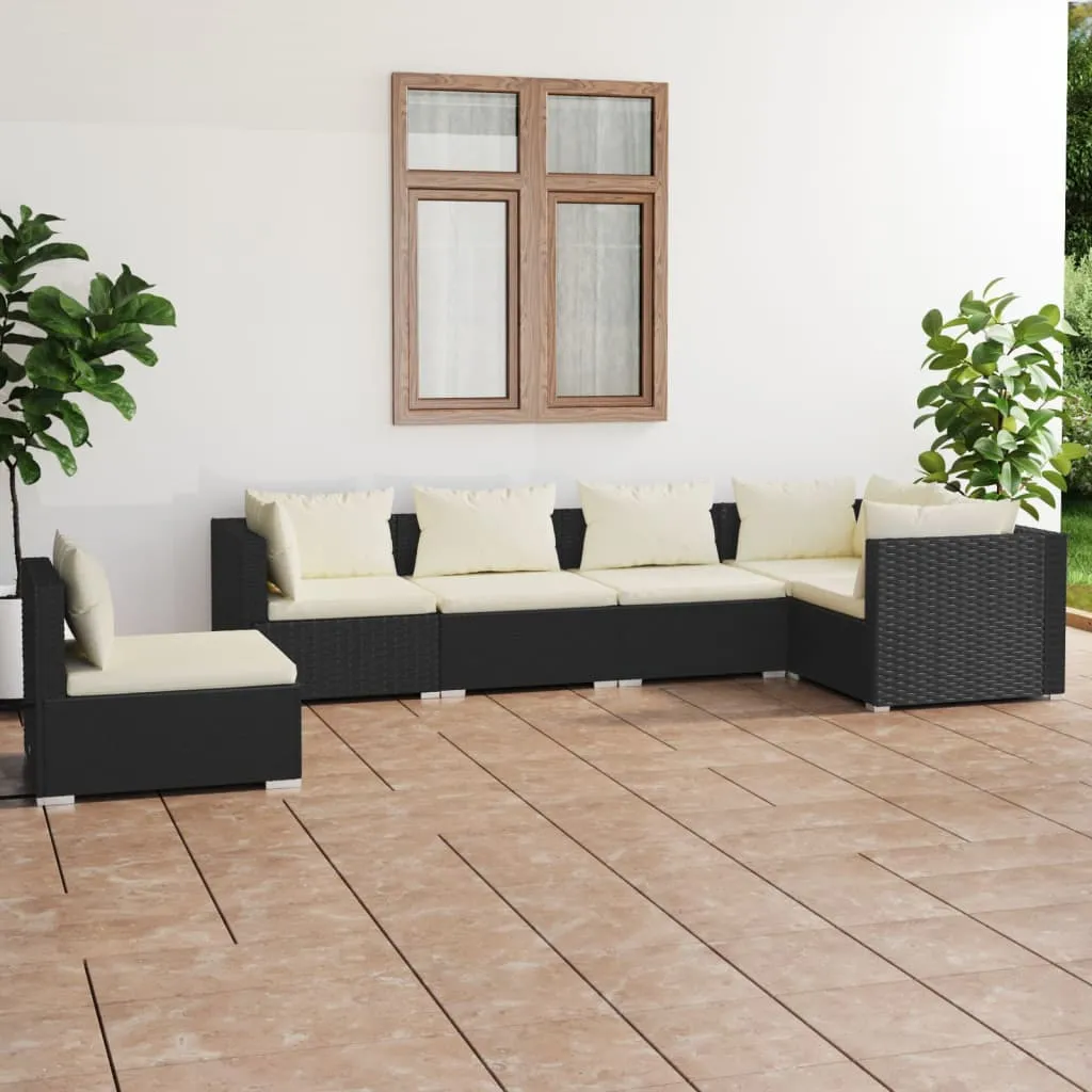 vidaXL Set Divani da Giardino 6 pz con Cuscini in Polyrattan Nero