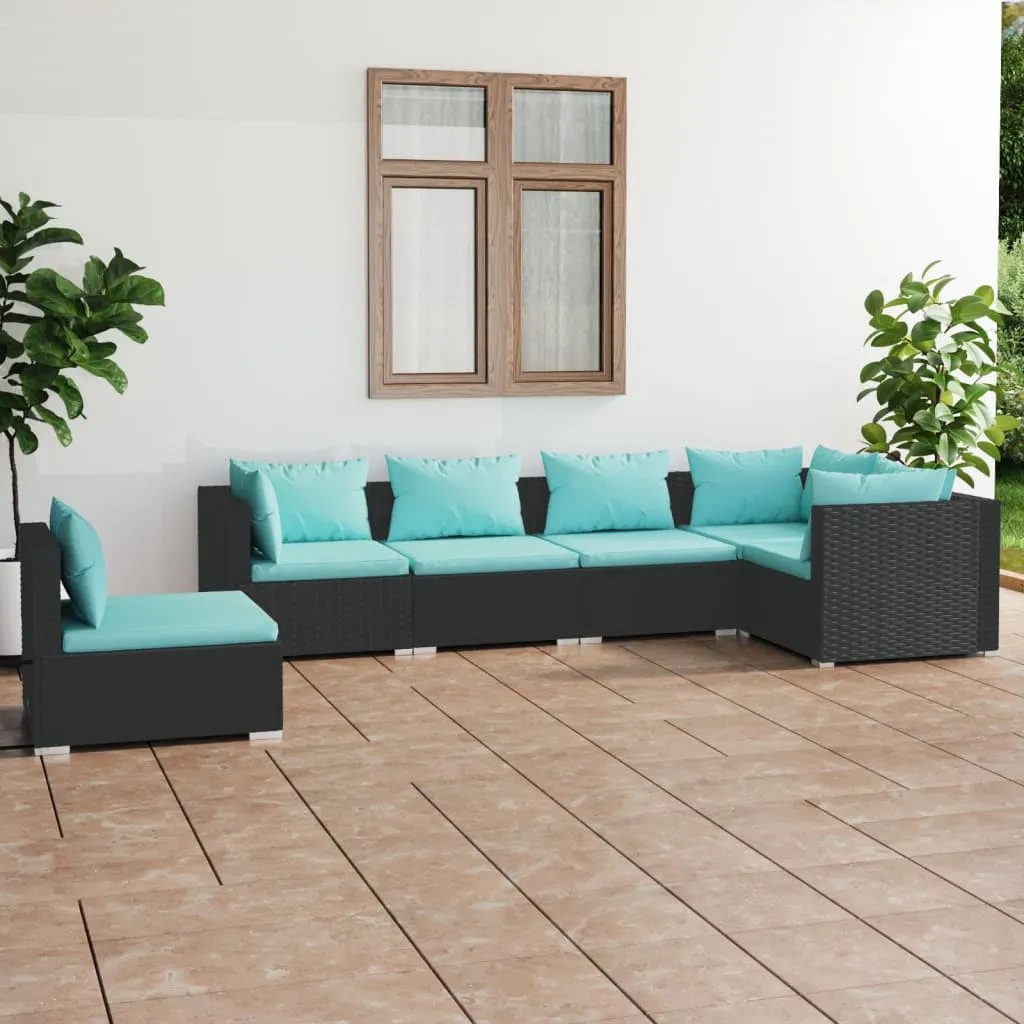 vidaXL Set Divani da Giardino 6 pz con Cuscini in Polyrattan Nero