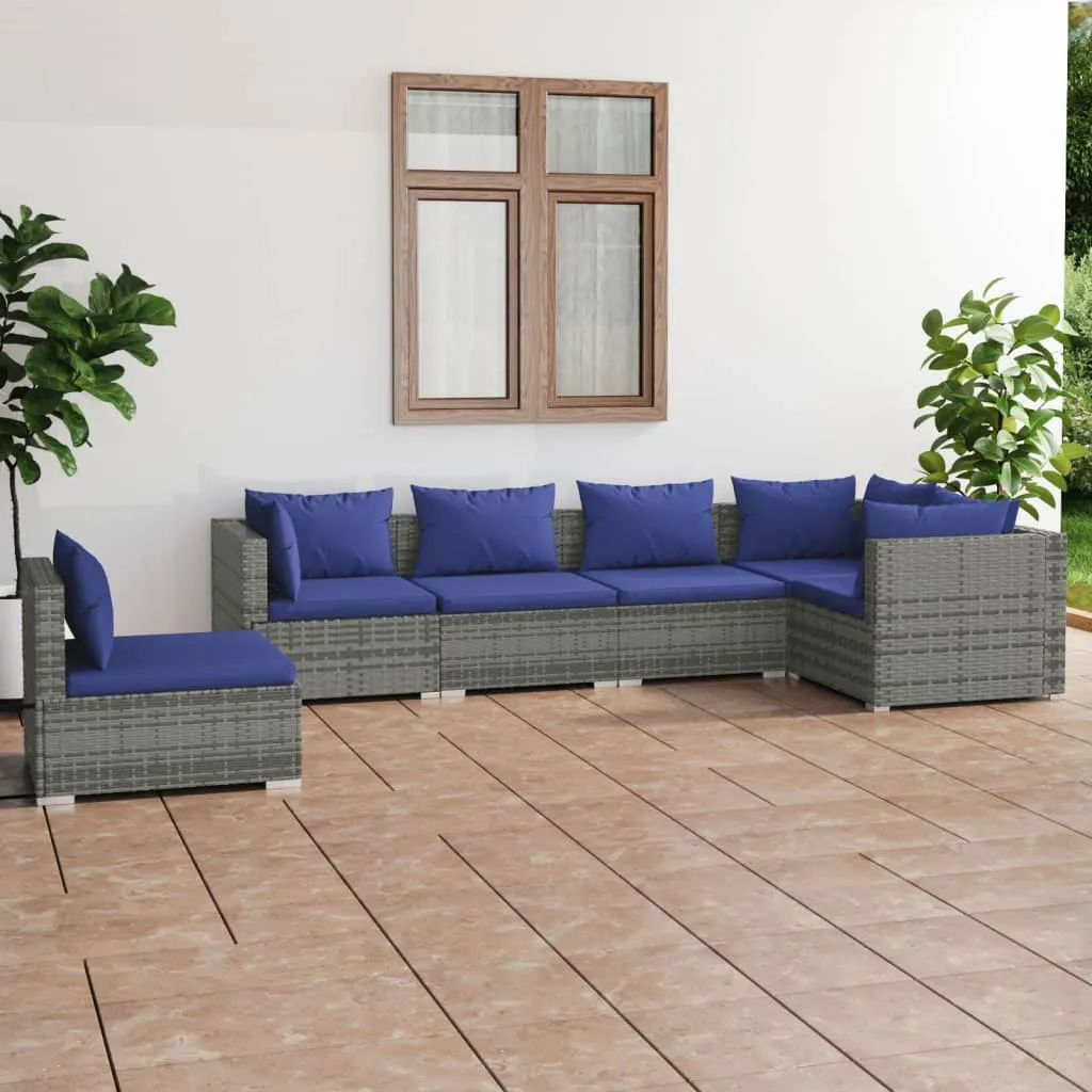 vidaXL Set Divani da Giardino 6 pz con Cuscini in Polyrattan Grigio