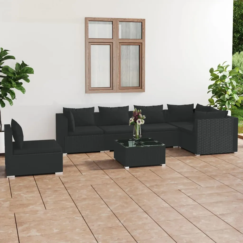 vidaXL Set Divani da Giardino 7 pz con Cuscini in Polyrattan Nero