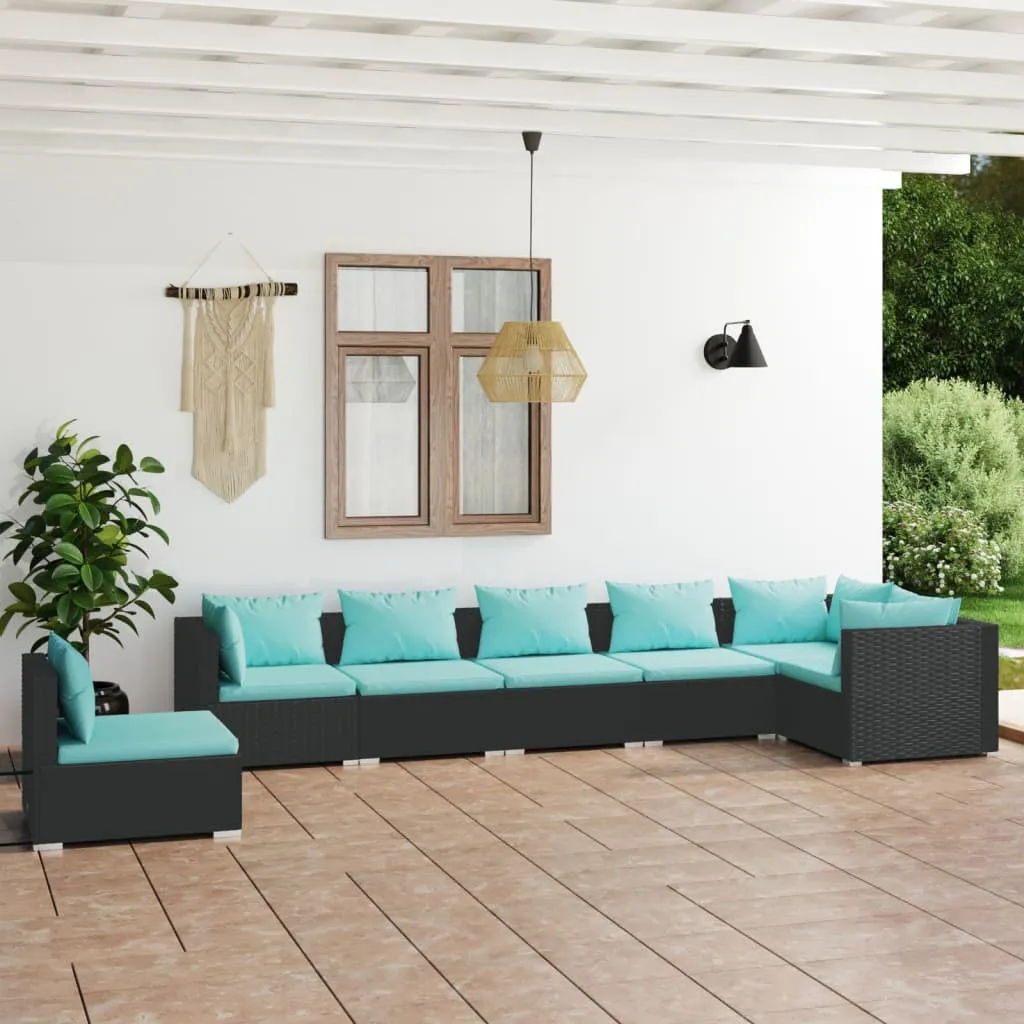 vidaXL Set Divani da Giardino 7 pz con Cuscini in Polyrattan Nero