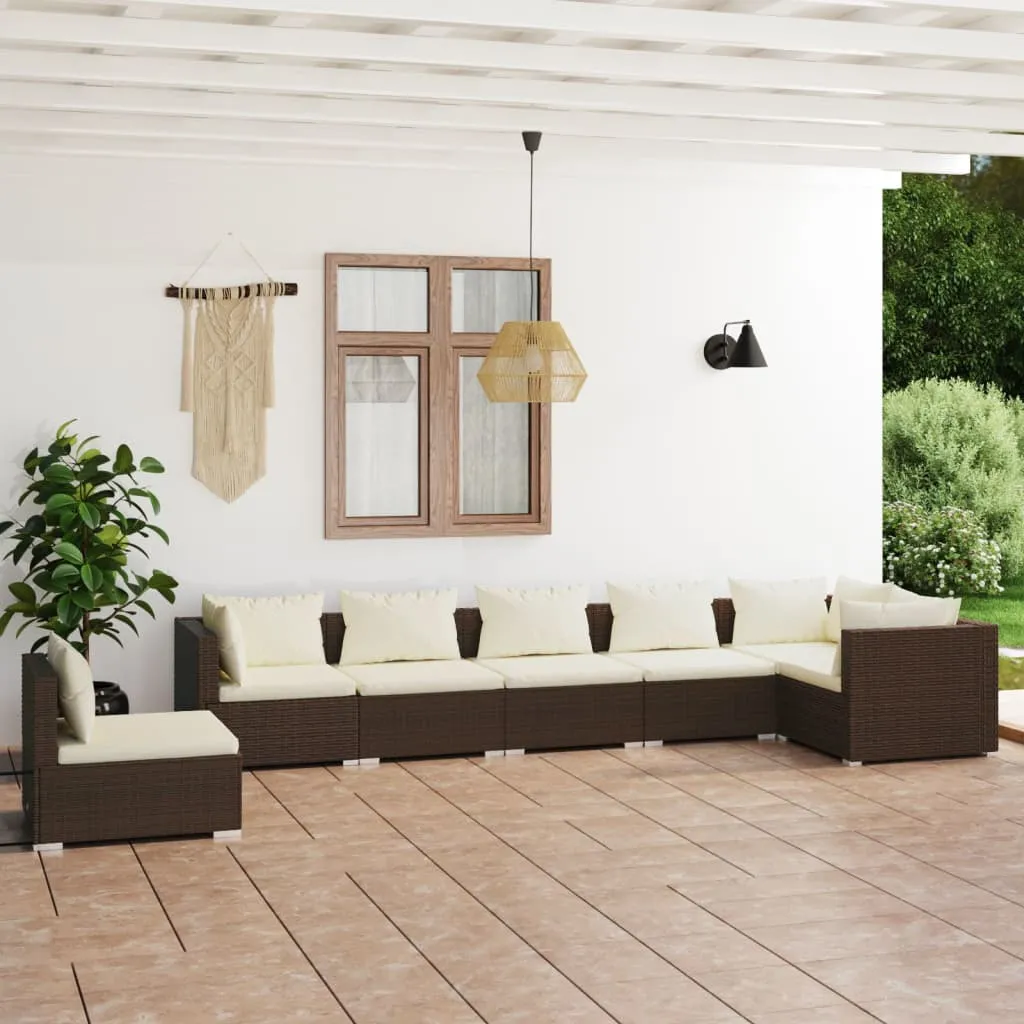 vidaXL Set Divani da Giardino 7 pz con Cuscini in Polyrattan Marrone