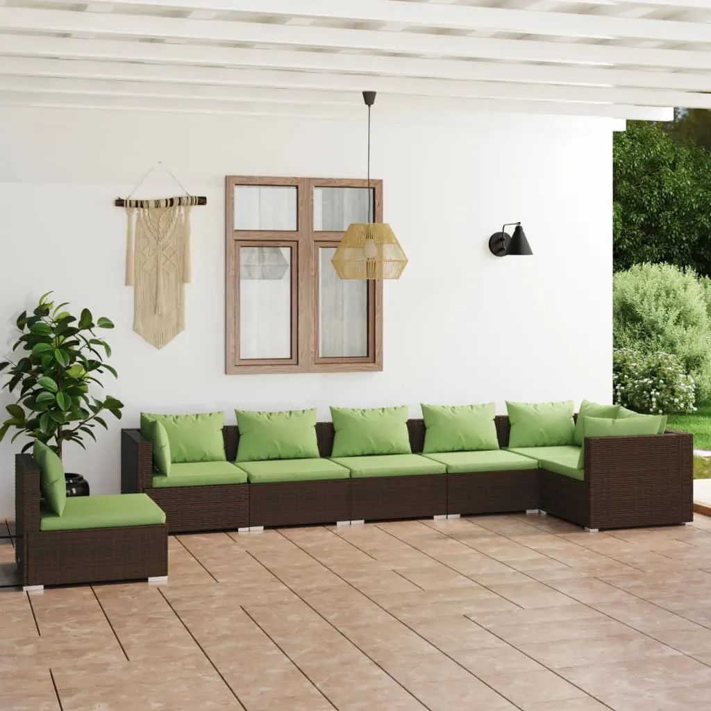 vidaXL Set Divani da Giardino 7 pz con Cuscini in Polyrattan Marrone