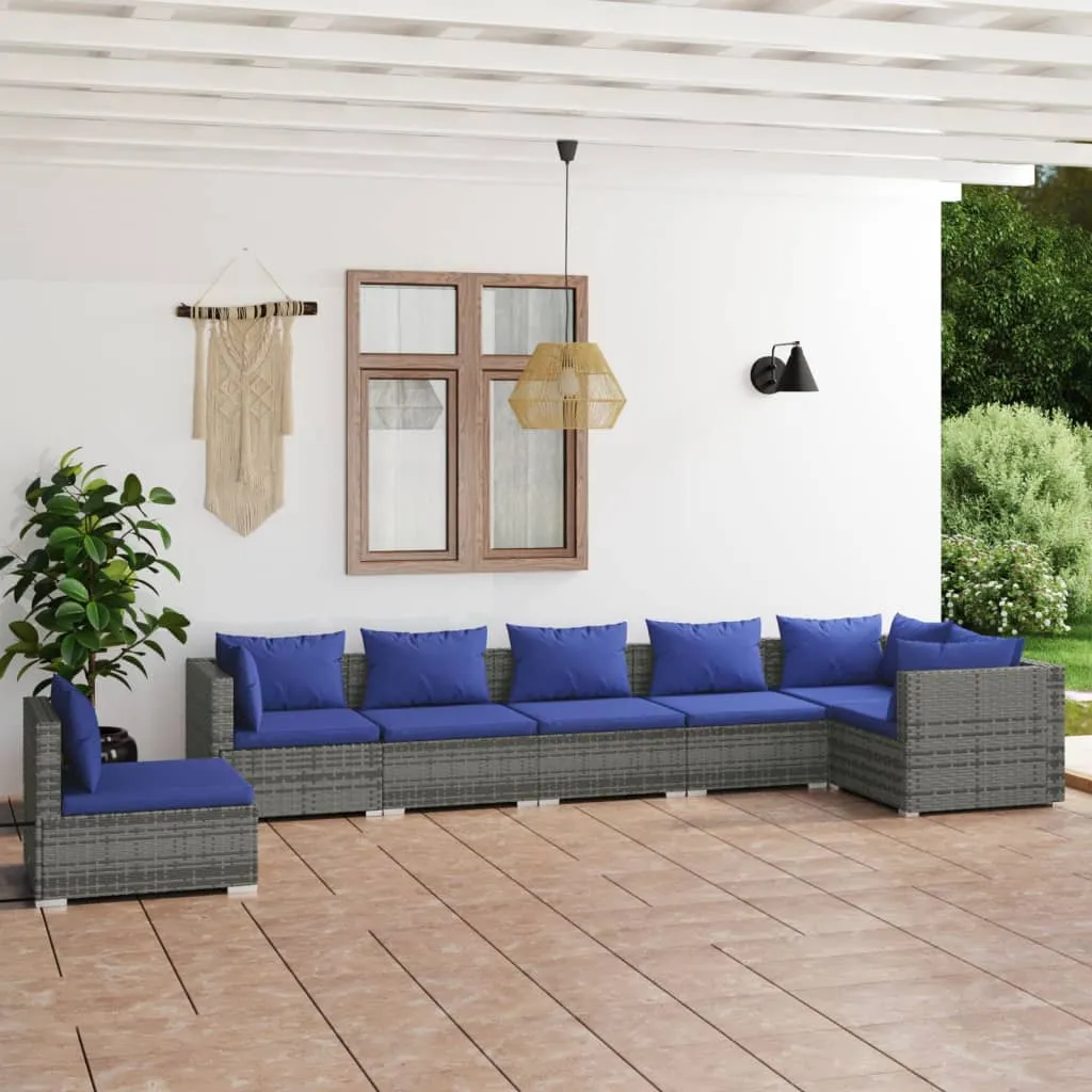 vidaXL Set Divani da Giardino 7 pz con Cuscini in Polyrattan Grigio