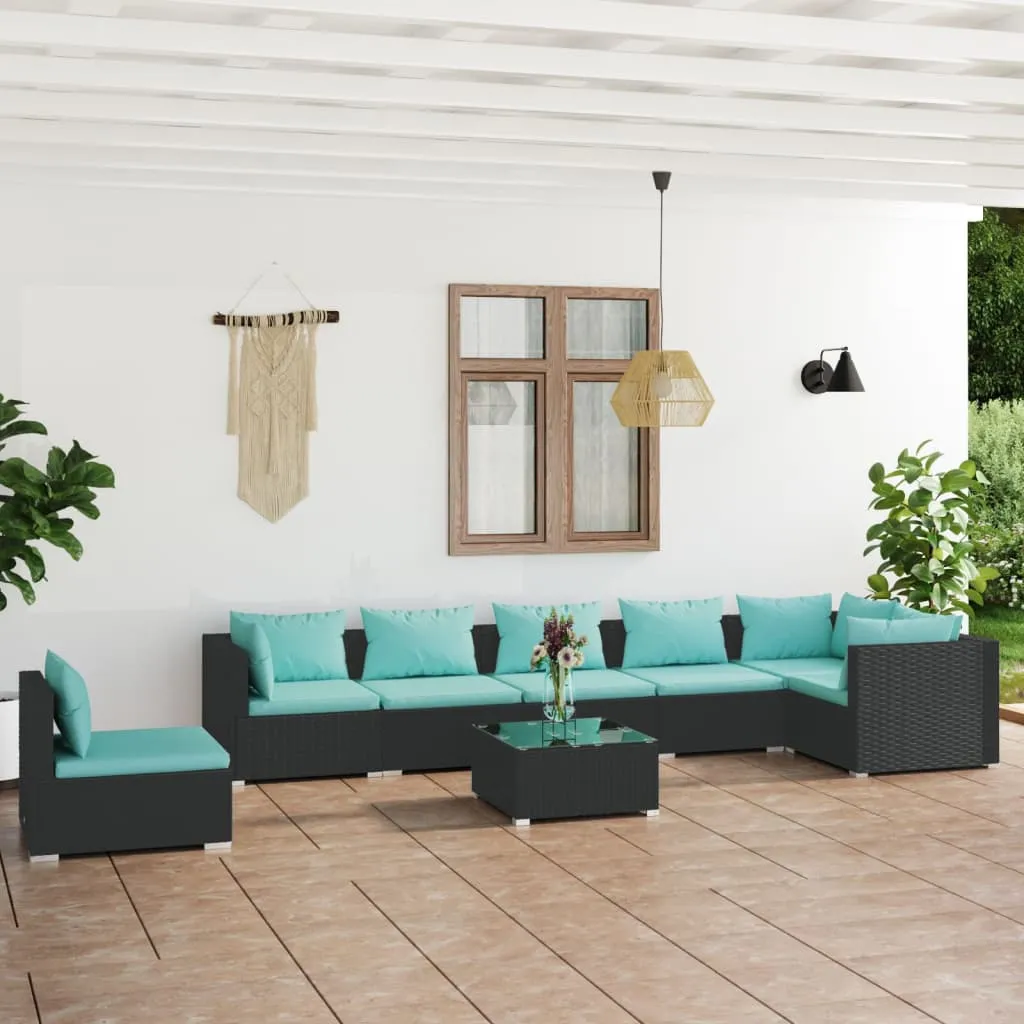 vidaXL Set Divani da Giardino 8 pz con Cuscini in Polyrattan Nero