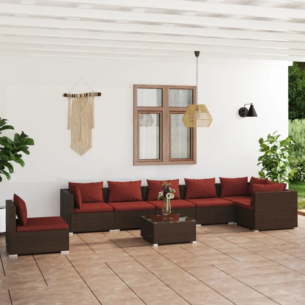 vidaXL Set Divani da Giardino 8 pz con Cuscini in Polyrattan Marrone