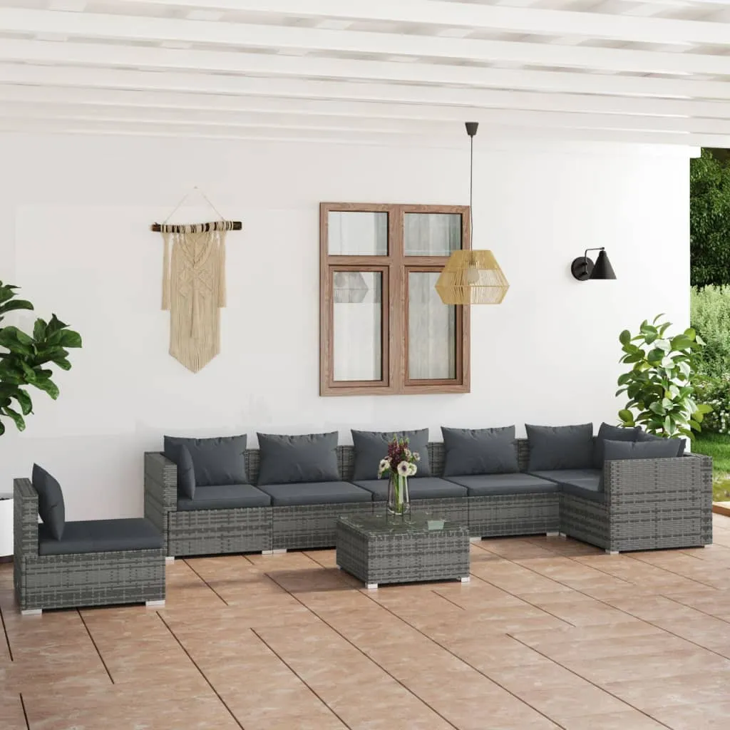 vidaXL Set Divani da Giardino 8 pz con Cuscini in Polyrattan Grigio