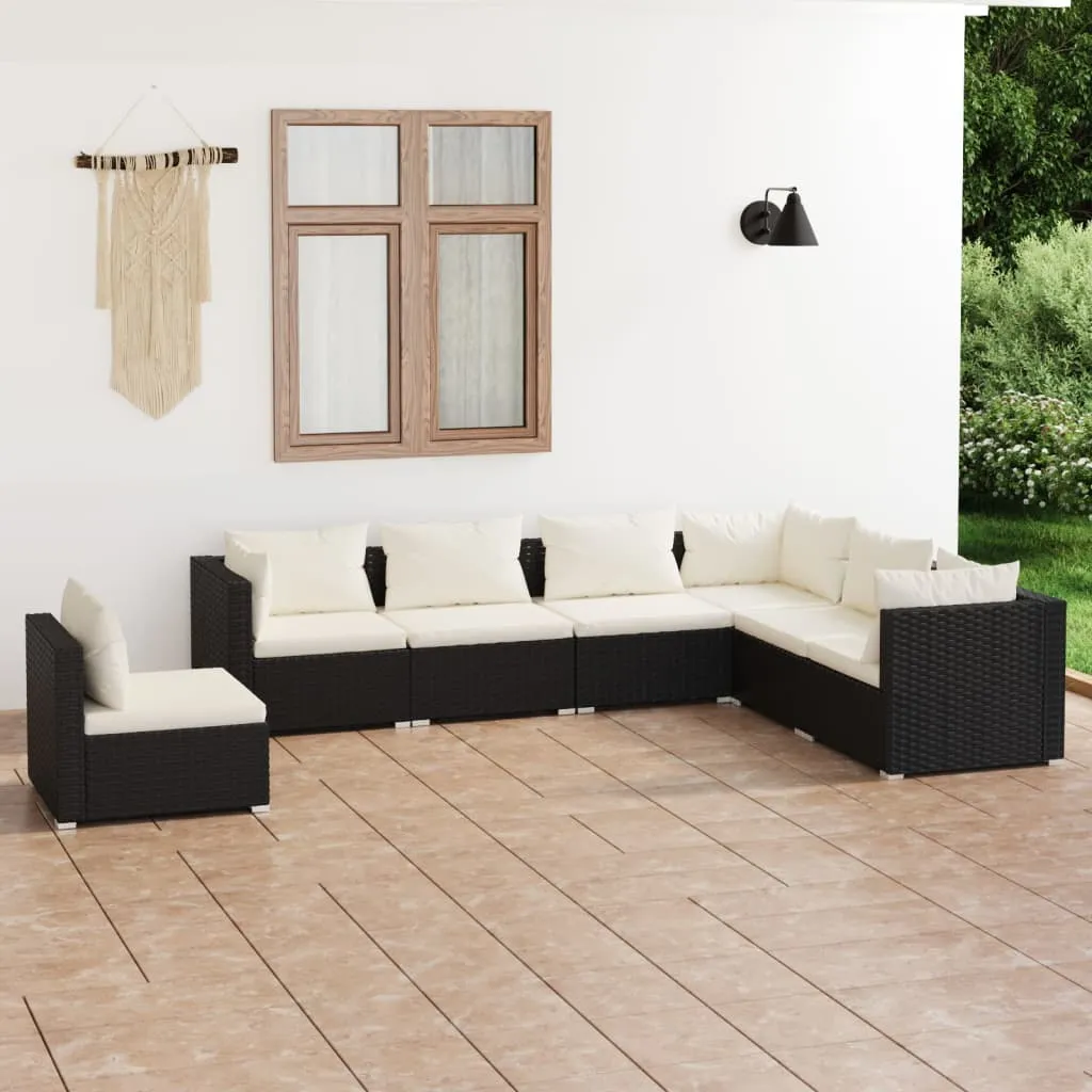 vidaXL Set Divani da Giardino 7 pz con Cuscini in Polyrattan Nero