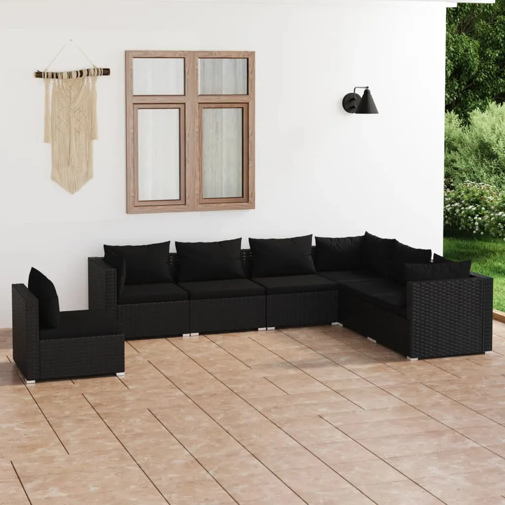 vidaXL Set Divani da Giardino 7 pz con Cuscini in Polyrattan Nero