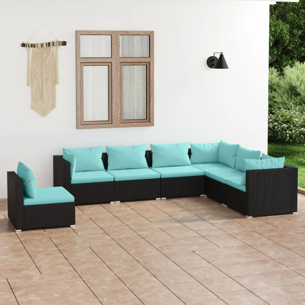 vidaXL Set Divani da Giardino 7 pz con Cuscini in Polyrattan Nero