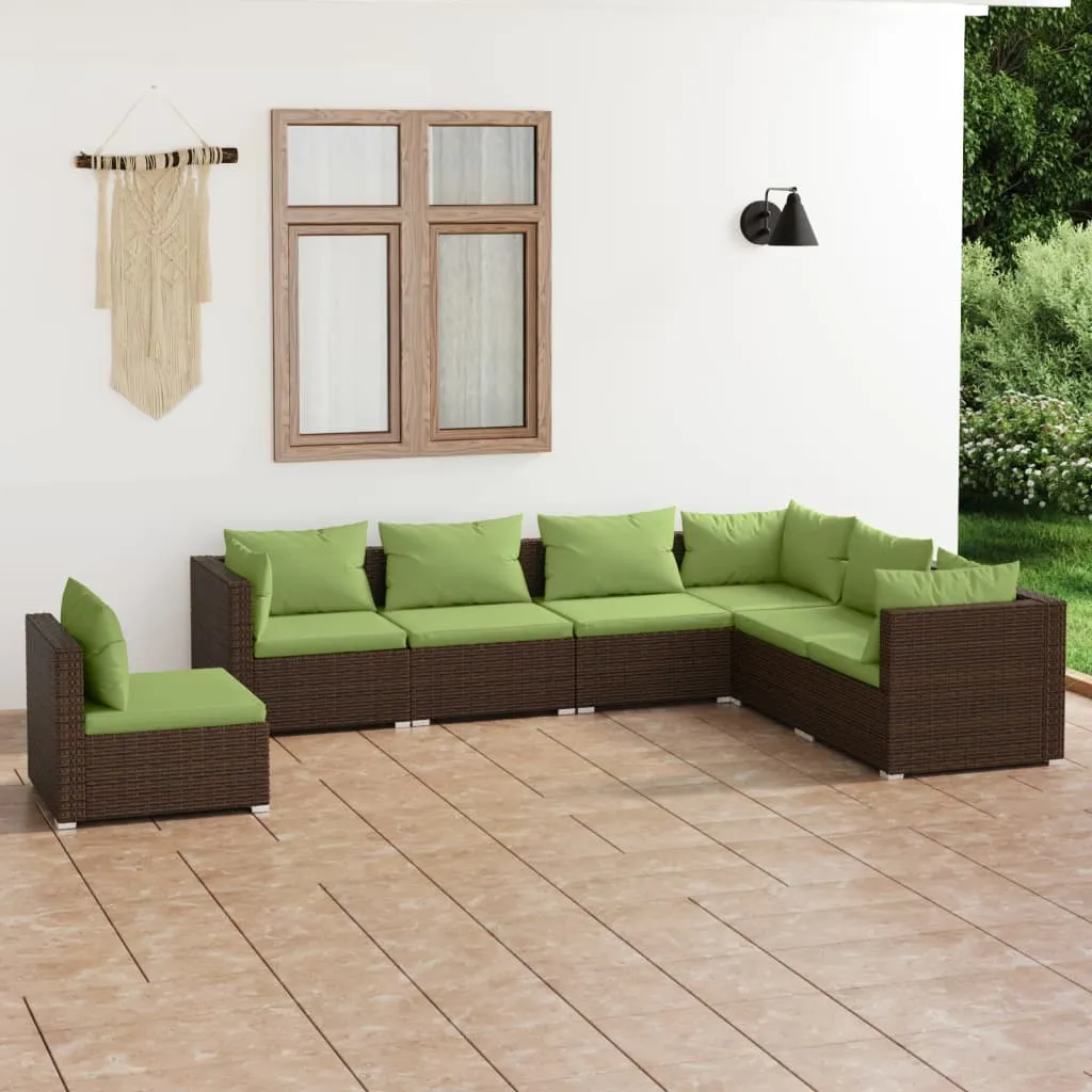 vidaXL Set Divani da Giardino 7 pz con Cuscini in Polyrattan Marrone