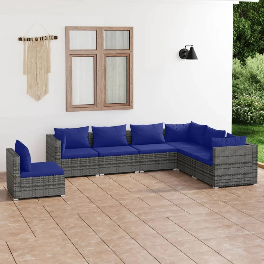 vidaXL Set Divani da Giardino 7 pz con Cuscini in Polyrattan Grigio