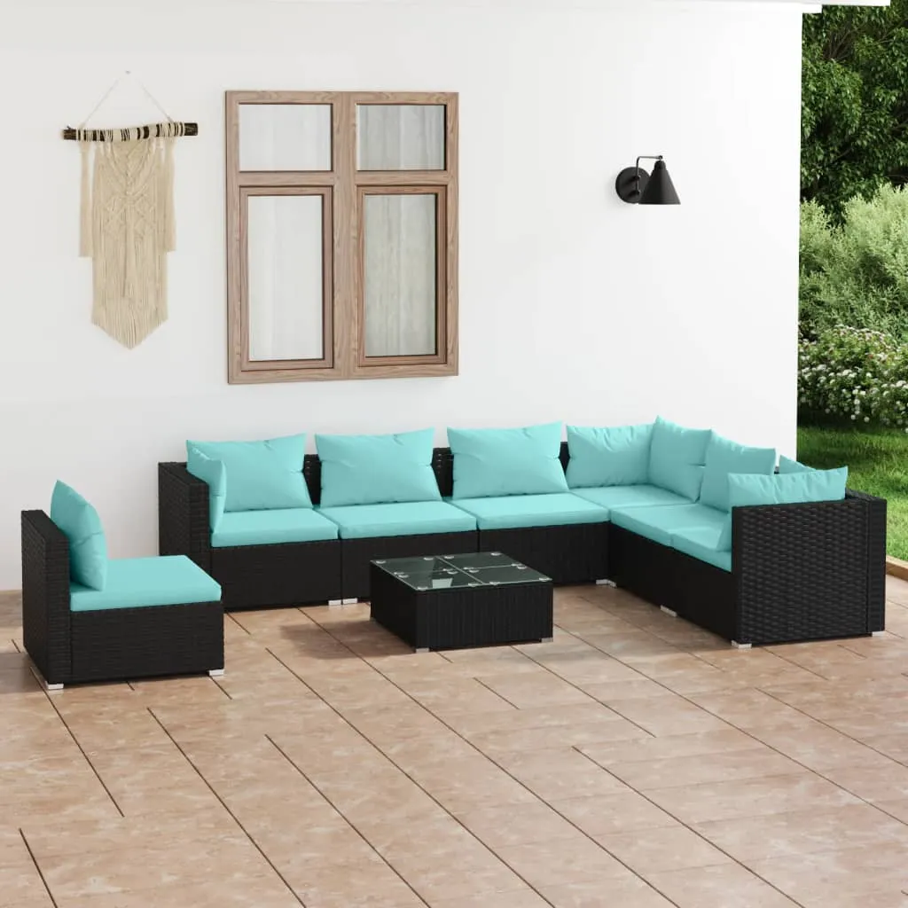 vidaXL Set Divani da Giardino 8 pz con Cuscini in Polyrattan Nero