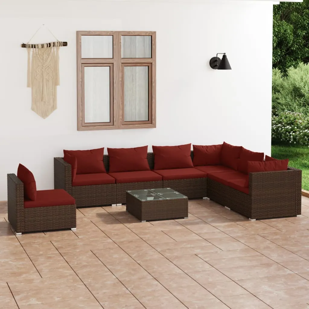 vidaXL Set Divani da Giardino 8 pz con Cuscini in Polyrattan Marrone