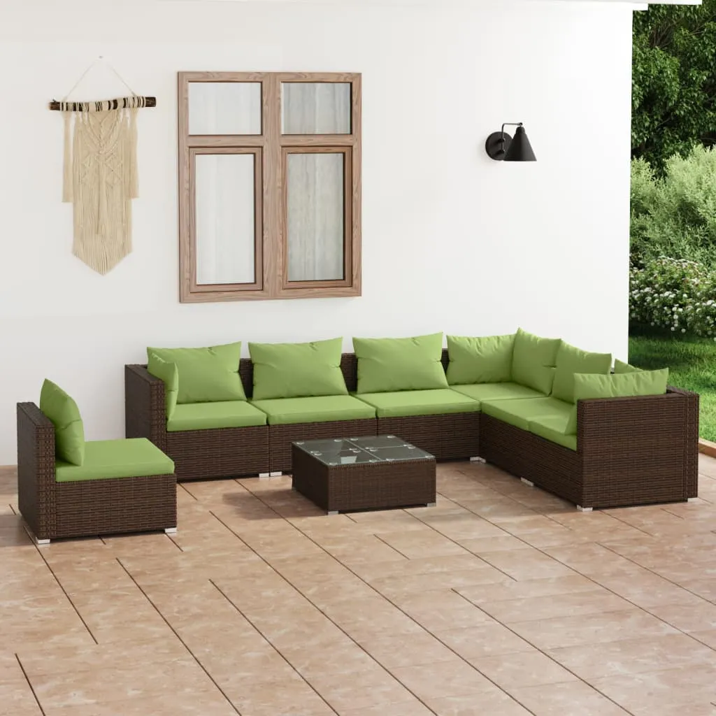 vidaXL Set Divani da Giardino 8 pz con Cuscini in Polyrattan Marrone