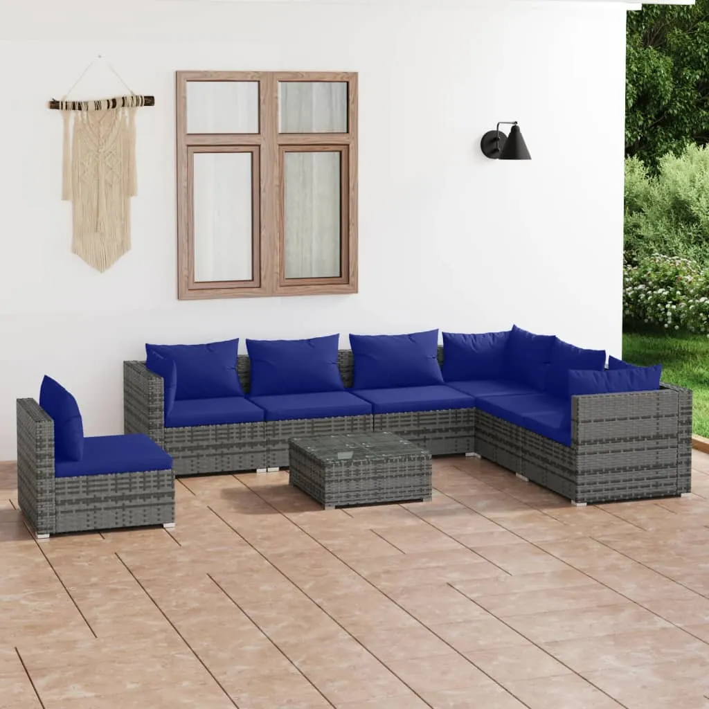 vidaXL Set Divani da Giardino 8 pz con Cuscini in Polyrattan Grigio