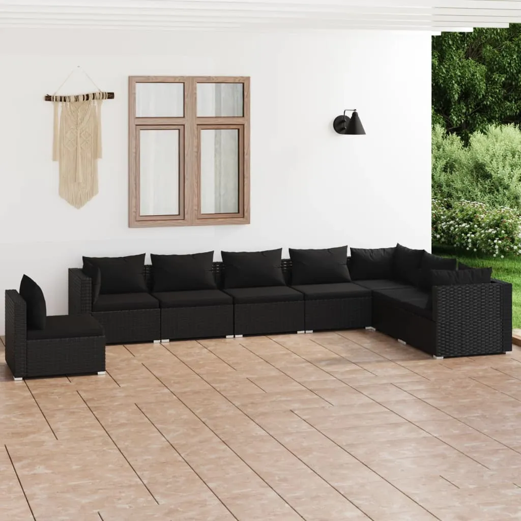 vidaXL Set Divani da Giardino 8 pz con Cuscini in Polyrattan Nero