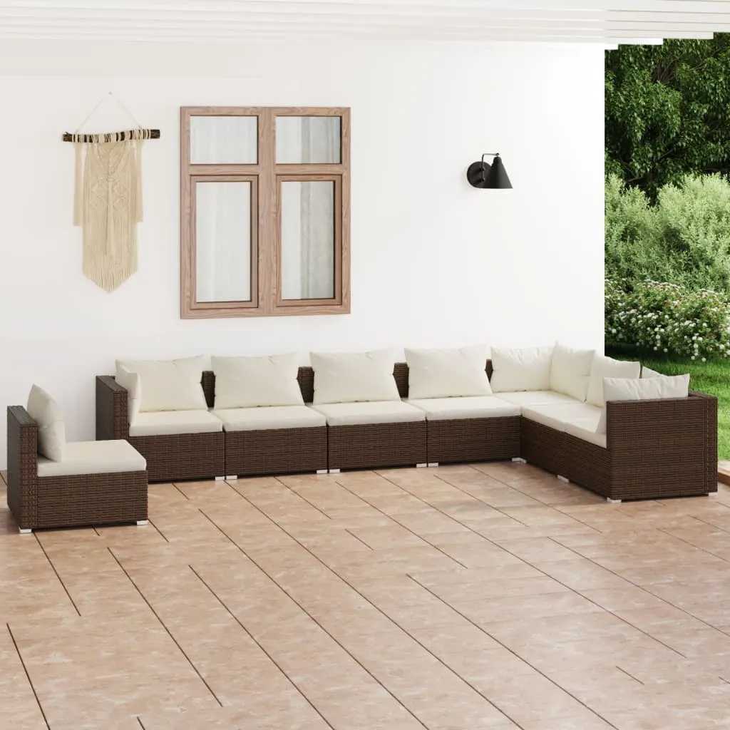 vidaXL Set Divani da Giardino 8 pz con Cuscini in Polyrattan Marrone