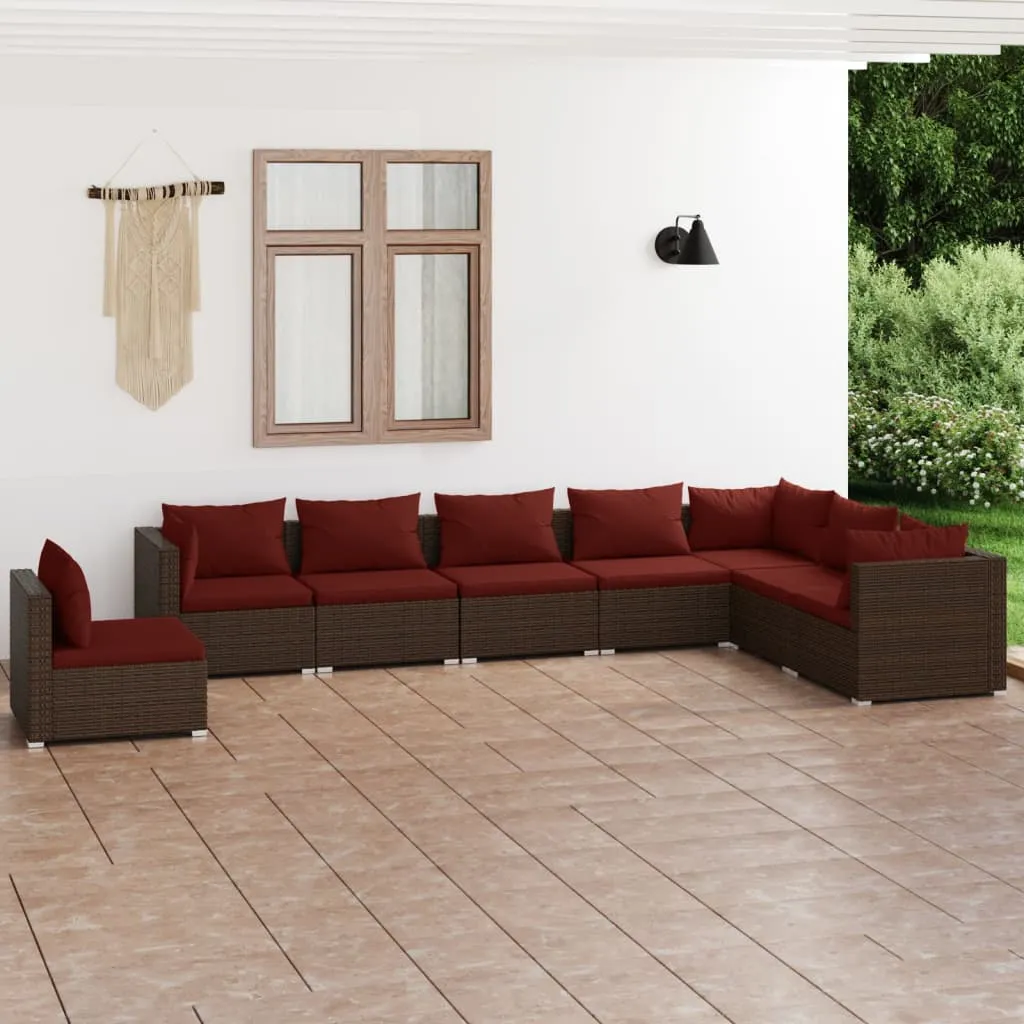 vidaXL Set Divani da Giardino 8 pz con Cuscini in Polyrattan Marrone